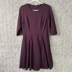 Abbey Glass Dress Women’s Large Maroon Purple 3/4 Sleeve Fit and Flare Swing